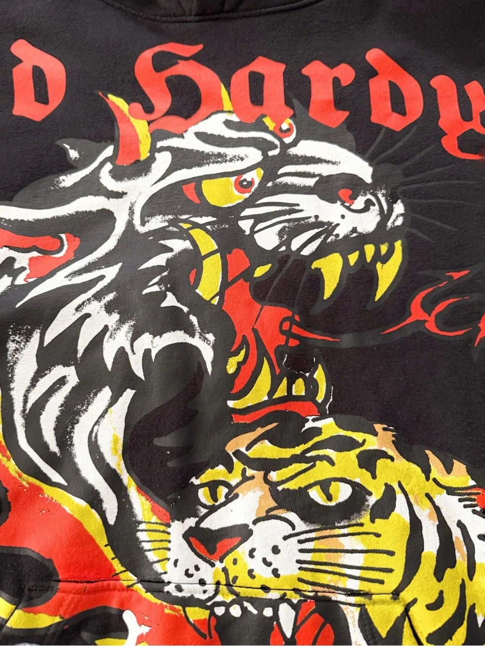 Ed Hardy Men M Black Tiger Wolf Graphic Hoodie Y2K Streetwear Punk Grunge